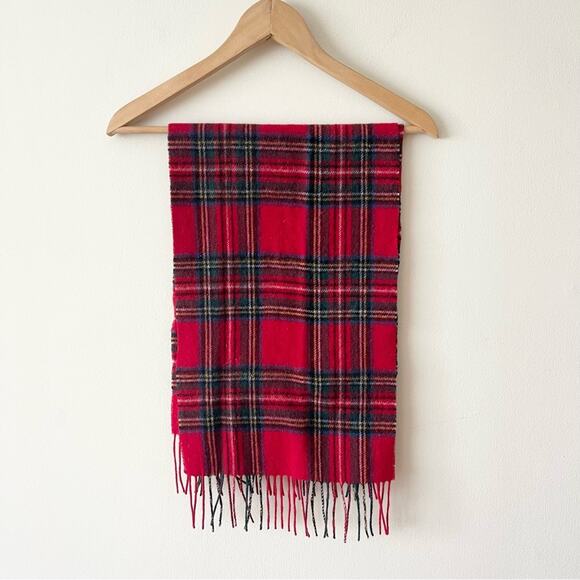 McCabe Premium Collection Pure Wool Scarf Red Plaid with Fringes - Picture 1 of 3